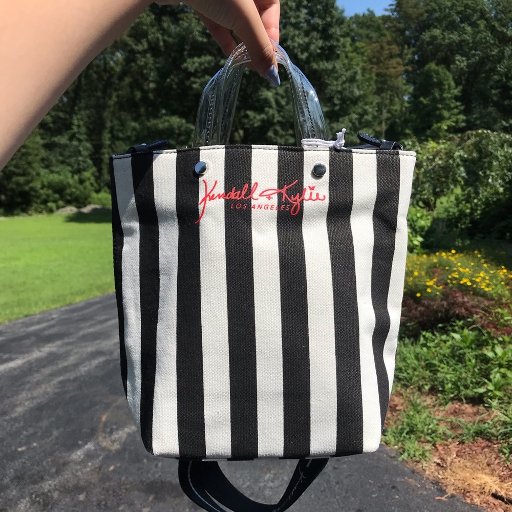 NEW KendallAndKylie Black White Striped Tote Bag